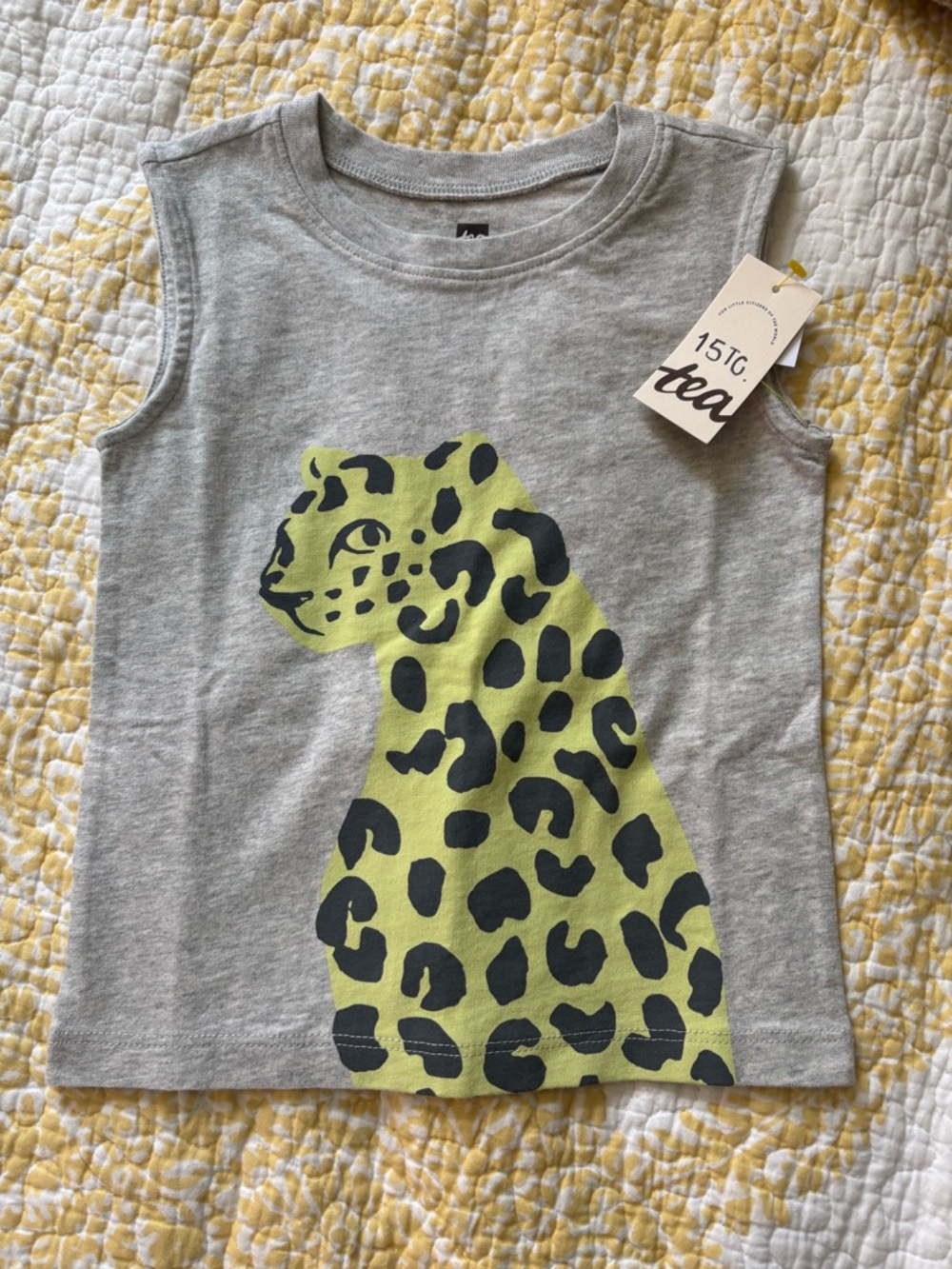 Tea Collection Grey Tank with Neon Yellow Leopard Print - Kids